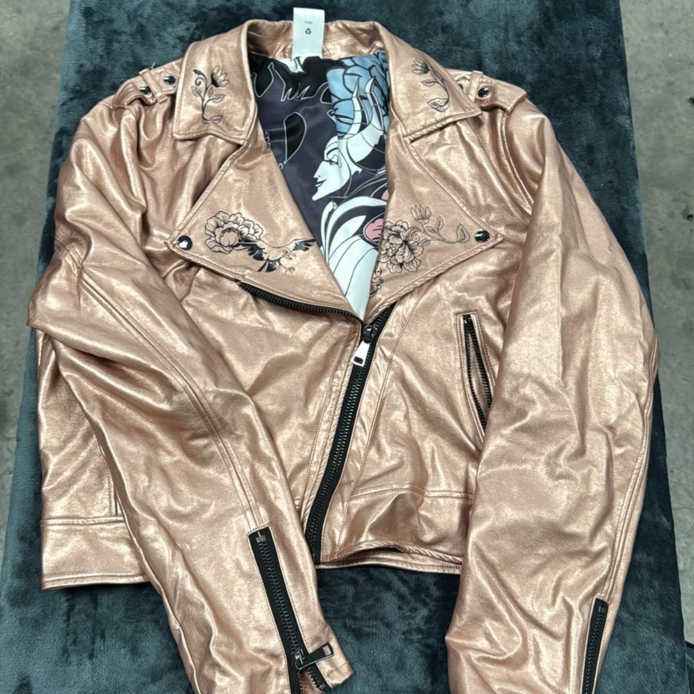 DISNEY Maleficent Sleeping Beauty rose gold faux leather jacket
